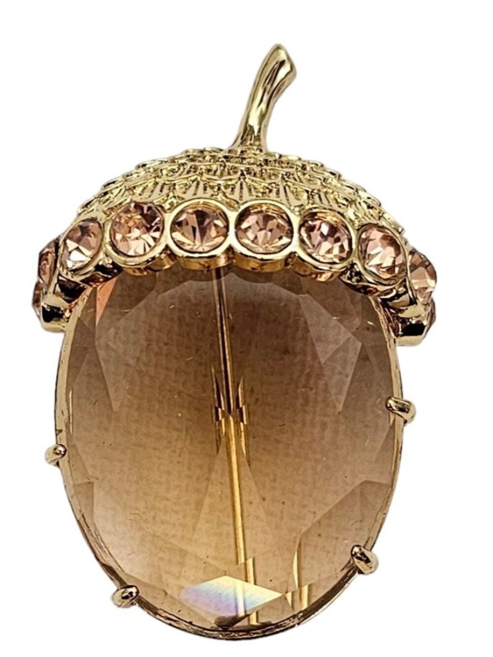 Talbots Pink Crystal Rhinestone, Glass Faceted Acorn Brooch Pin L404